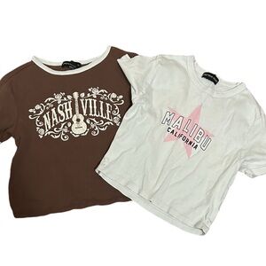 Bundle of 2 Girls Brown and White Graphic T-Shirts - Fits Ages 8-12 yrs